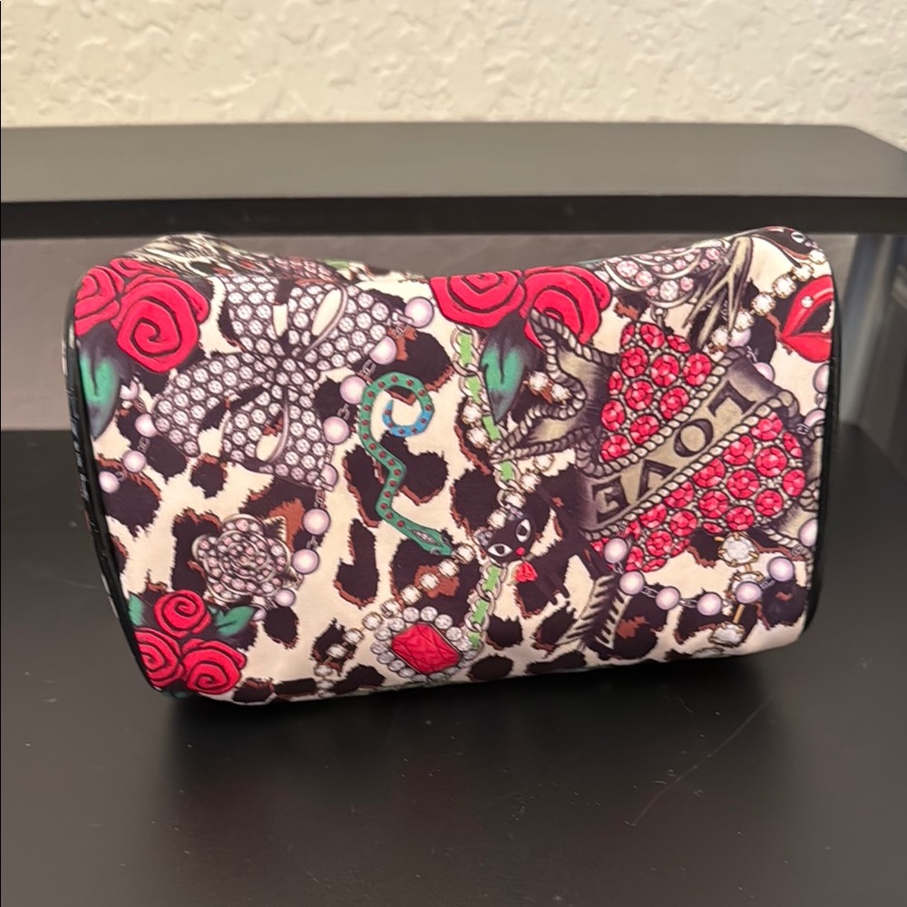 Betsey Johnson Red and Green Floral Cosmetic Bag - Picture 6 of 7